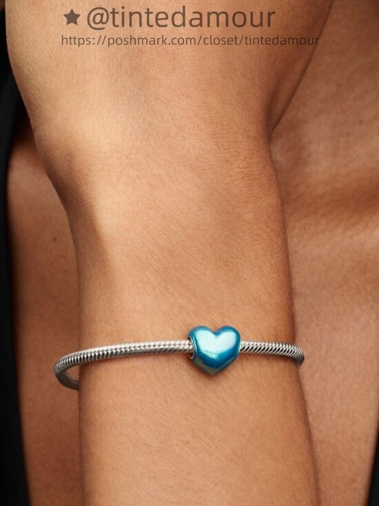 Pandora Metallic Sky Blue Heart Charm|Pendant - Picture 2 of 2